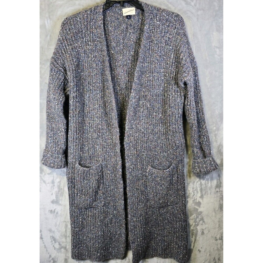 Universal Thread Cardigan Women XL Blue Gray Open Front Knit Pockets Wool Blend